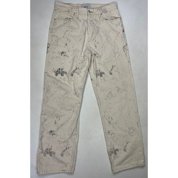 BDG Doodle Scribble Print Skate Fit Denim Jeans Men Size 33 X 32 Ivory - Picture 1 of 9